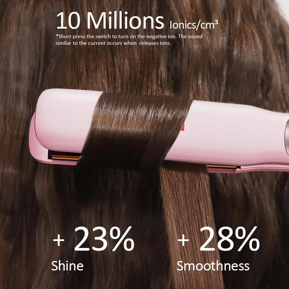Professional Hair Straightener, 1.18 inch Ionic Titanium Plate, 20S Fast Heat Up Flat Iron with Clear LED Display, 2 in 1 Straightener and Curler Styling Tool for Straighten Hair (Pink)