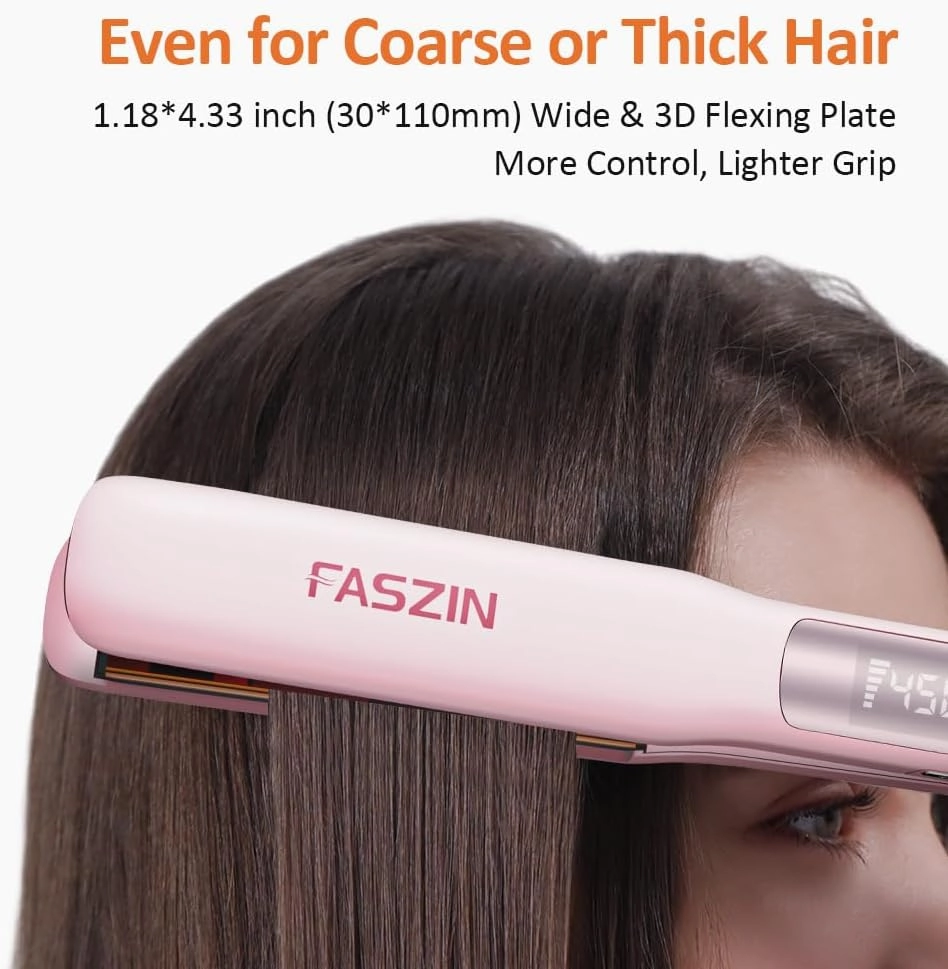 Professional Hair Straightener, 1.18 inch Ionic Titanium Plate, 20S Fast Heat Up Flat Iron with Clear LED Display, 2 in 1 Straightener and Curler Styling Tool for Straighten Hair (Pink)