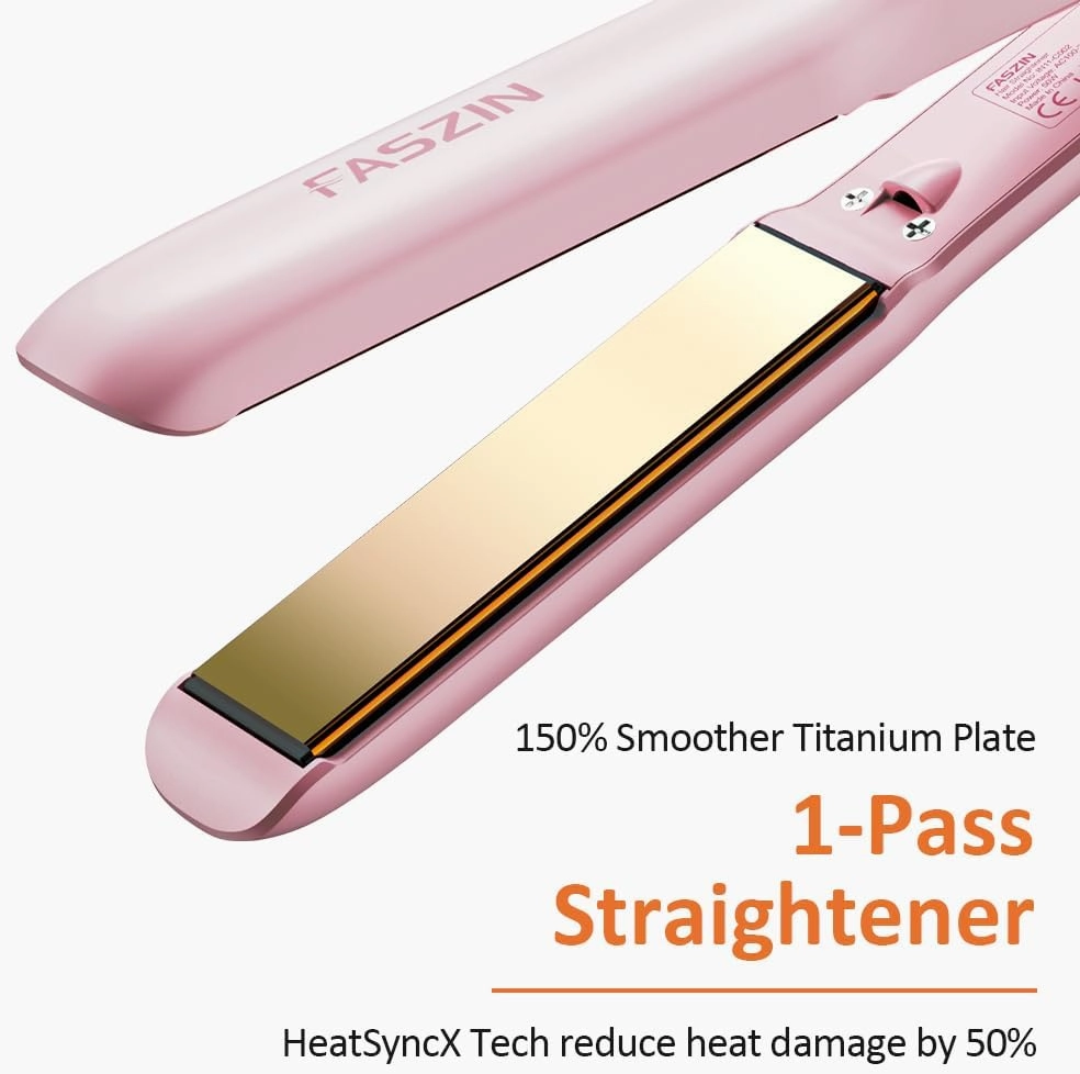 Professional Hair Straightener, 1.18 inch Ionic Titanium Plate, 20S Fast Heat Up Flat Iron with Clear LED Display, 2 in 1 Straightener and Curler Styling Tool for Straighten Hair (Pink)