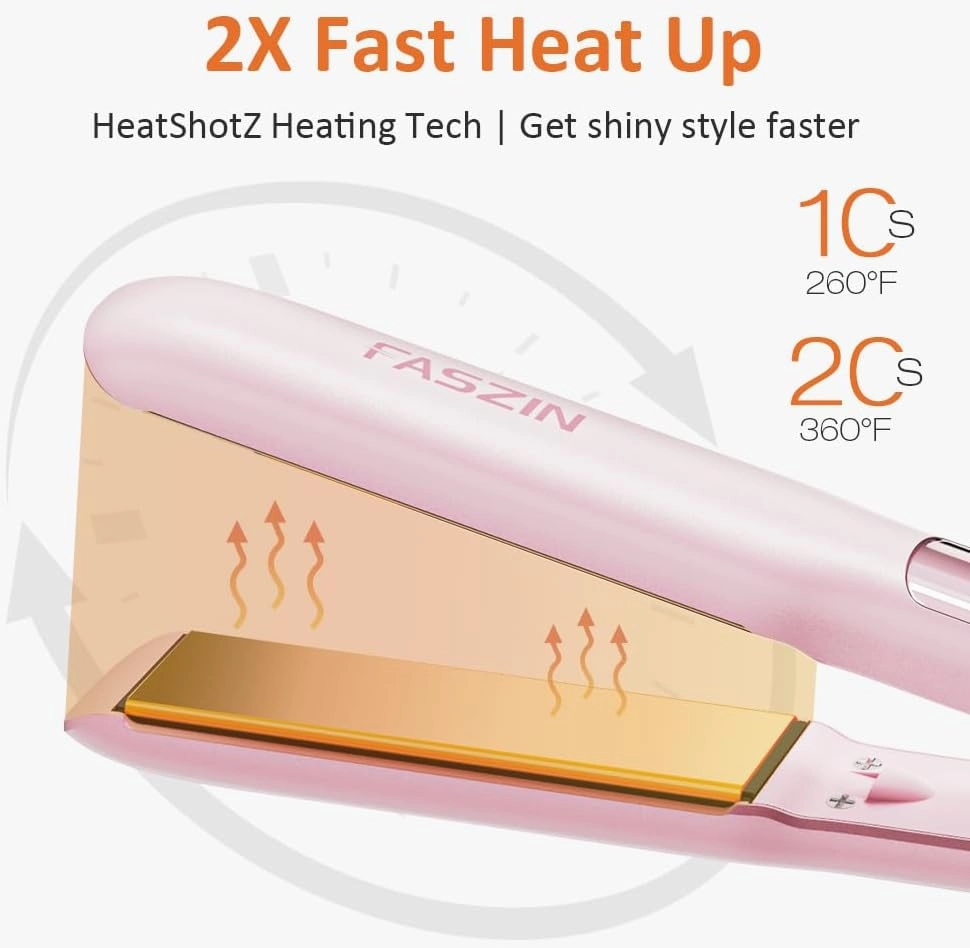 Professional Hair Straightener, 1.18 inch Ionic Titanium Plate, 20S Fast Heat Up Flat Iron with Clear LED Display, 2 in 1 Straightener and Curler Styling Tool for Straighten Hair (Pink)