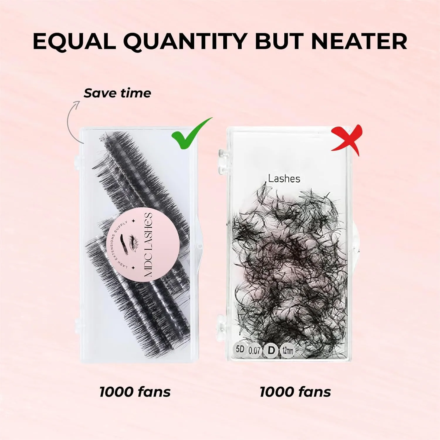 Promade Wispy Lash Extension Volume Lashes 1000fans 0.05-0.07 Thickness, C/D/CC Curl, 8-18mm Loose Fans False Eyelashes 5D 7D 9D for Fluffy Eyelash Cluster, Soft, Long Lasting