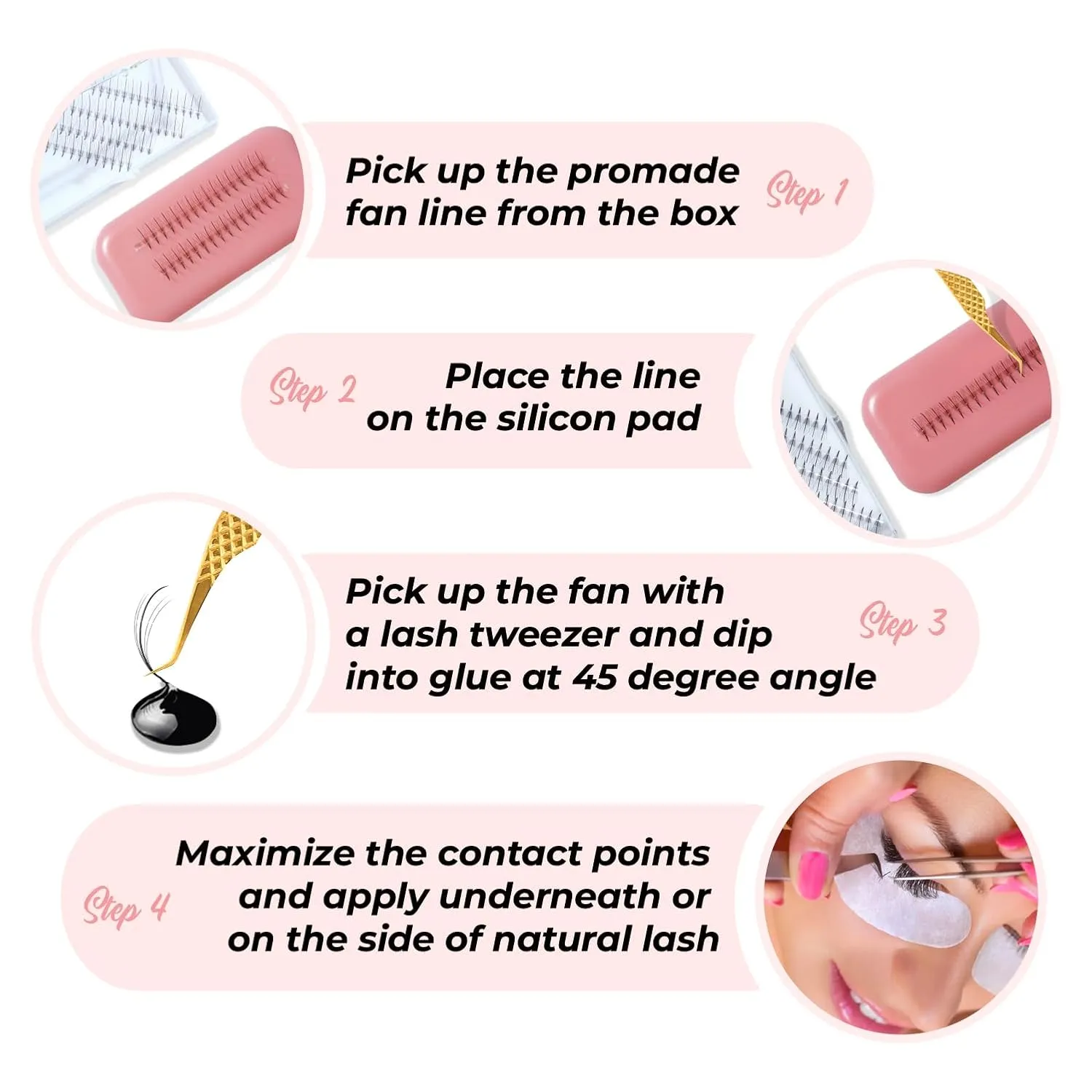 Promade Wispy Lash Extension Volume Lashes 1000fans 0.05-0.07 Thickness, C/D/CC Curl, 8-18mm Loose Fans False Eyelashes 5D 7D 9D for Fluffy Eyelash Cluster, Soft, Long Lasting