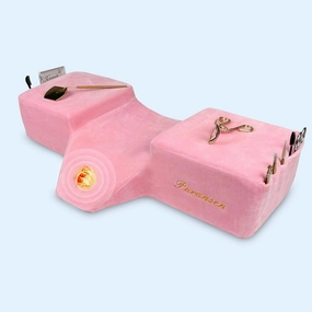 Puransen Lash Bed Pillow with Neck & Back Support - Curved Memory Foam Beauty Pillow for Eyelash Extensions & Salon Services, Two Pockets for Tools on The Sides of Removable Velvet Pillowcase (Pink)