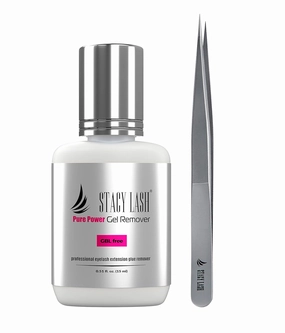 Pure Gel Remover 15ml & Stacy Lash STL-2 Isolation I-Shaped Tweezers/GBL Free/Fast Lash Adhesive Dissolution time - 60 Sec/Precision Stainless Steel Tool/Straight Tips/Professional Supplies