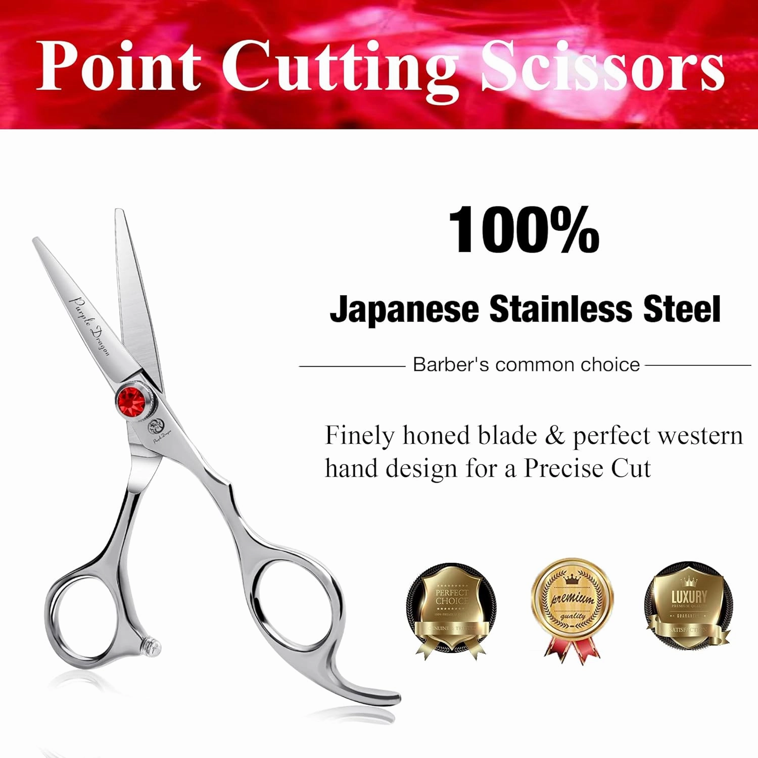 Purple Dragon 4.5 Barber Hair Cutting Scissors Small Moustache Shears with Bag- Perfect for Professional Hairstylist, Hairdresser (4.5 inch)
