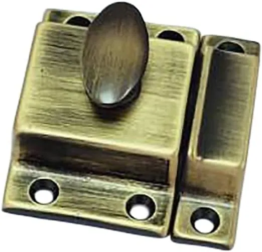 QCAA Traditional Large Oval Turn Cabinet Latch, Solid Brass, 2", for Cupboard & Other Furniture, Brushed Antique Brass, 1 Pack, Made in Taiwan