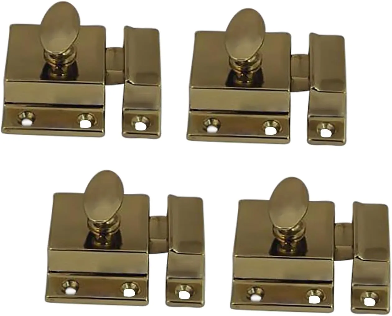 QCAA Traditional Large Oval Turn Cabinet Latch, Solid Brass, 2", for Cupboard & Other Furniture, Polished Brass, 4 Pack, Made in Taiwan