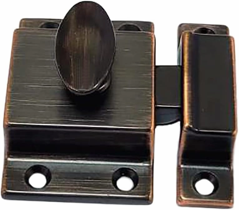 QCAA Traditional Large Oval Turn Cabinet Latch, Solid Brass, 2", for Cupboard & Other Furniture, Venetian Classical ORB (Oil-Rubbed Bronze), 4 Pack, Made in Taiwan