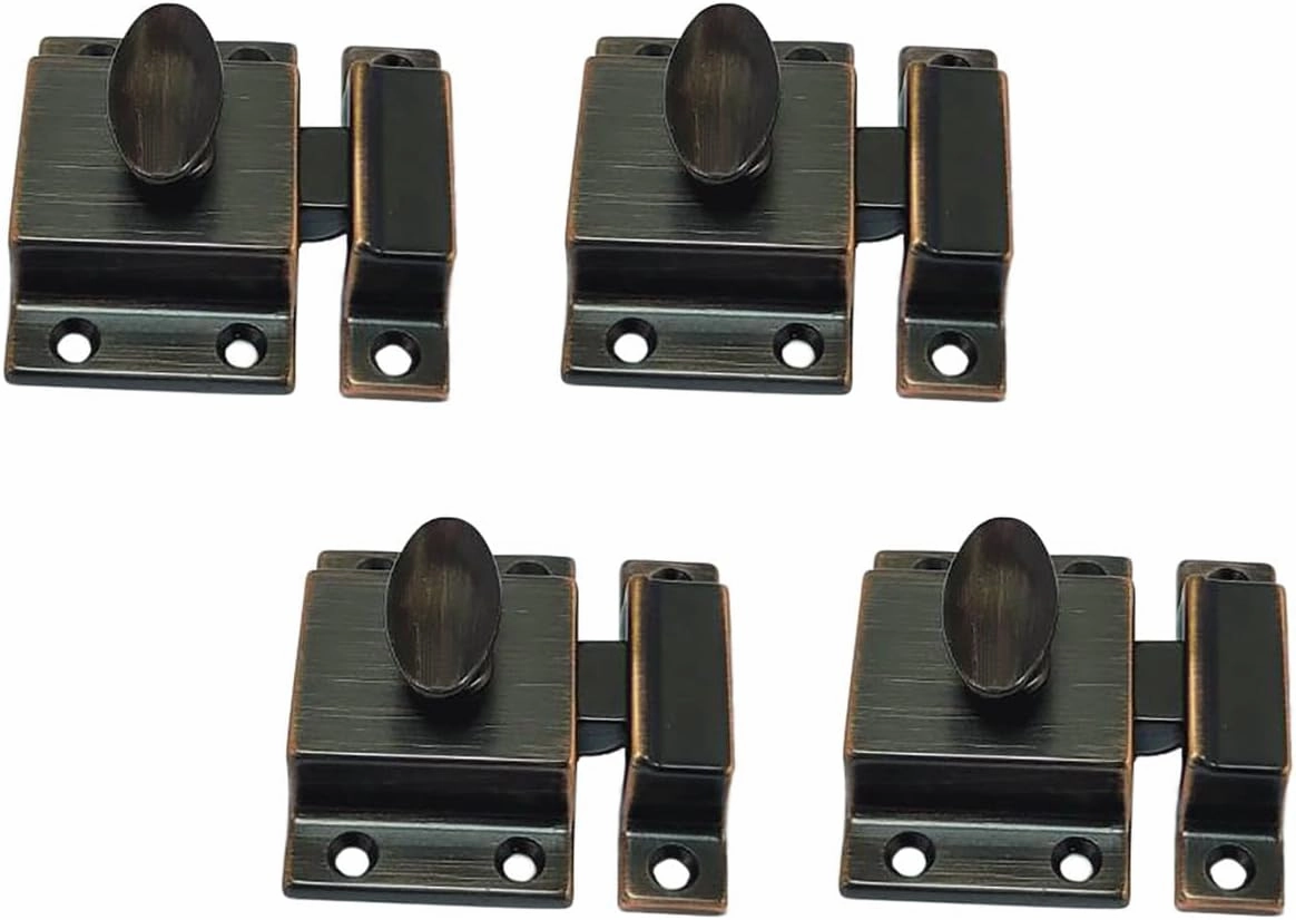 QCAA Traditional Large Oval Turn Cabinet Latch, Solid Brass, 2", for Cupboard & Other Furniture, Venetian Classical ORB (Oil-Rubbed Bronze), 4 Pack, Made in Taiwan