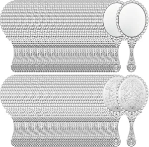 Qunclay 96 Pcs Vintage Handheld Mirror, 9.8" L x 4.5" W Small Sliver Embossed Portable Princess Mirror for Classroom Kids Princess Party Favors Travel