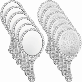 Qunclay 12 Pcs Vintage Handheld Mirror, 9.8" L x 4.5" W Small Sliver Embossed Portable Princess Mirror for Classroom Kids Princess Party Favors Travel