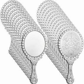 Qunclay 24 Pcs Vintage Handheld Mirror, 9.8" L x 4.5" W Small Sliver Embossed Portable Princess Mirror for Classroom Kids Princess Party Favors Travel