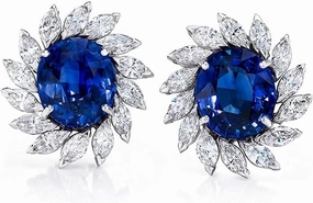 QWALITY JEWEL ART 2.20Ct Oval Cut Created Blue Sapphire Halo Stud Earring 14k White Gold Plated 925 Sterling Silver