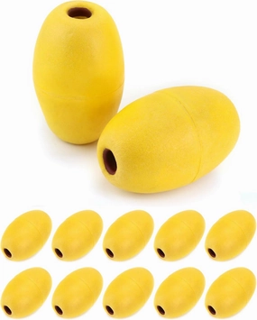 QWORK Oval Water Float, 12 Pack, 1/2" Hole, 3.5" x 5.5", for Pools, Water Ski Ropes, Anchor Lines, Yellow