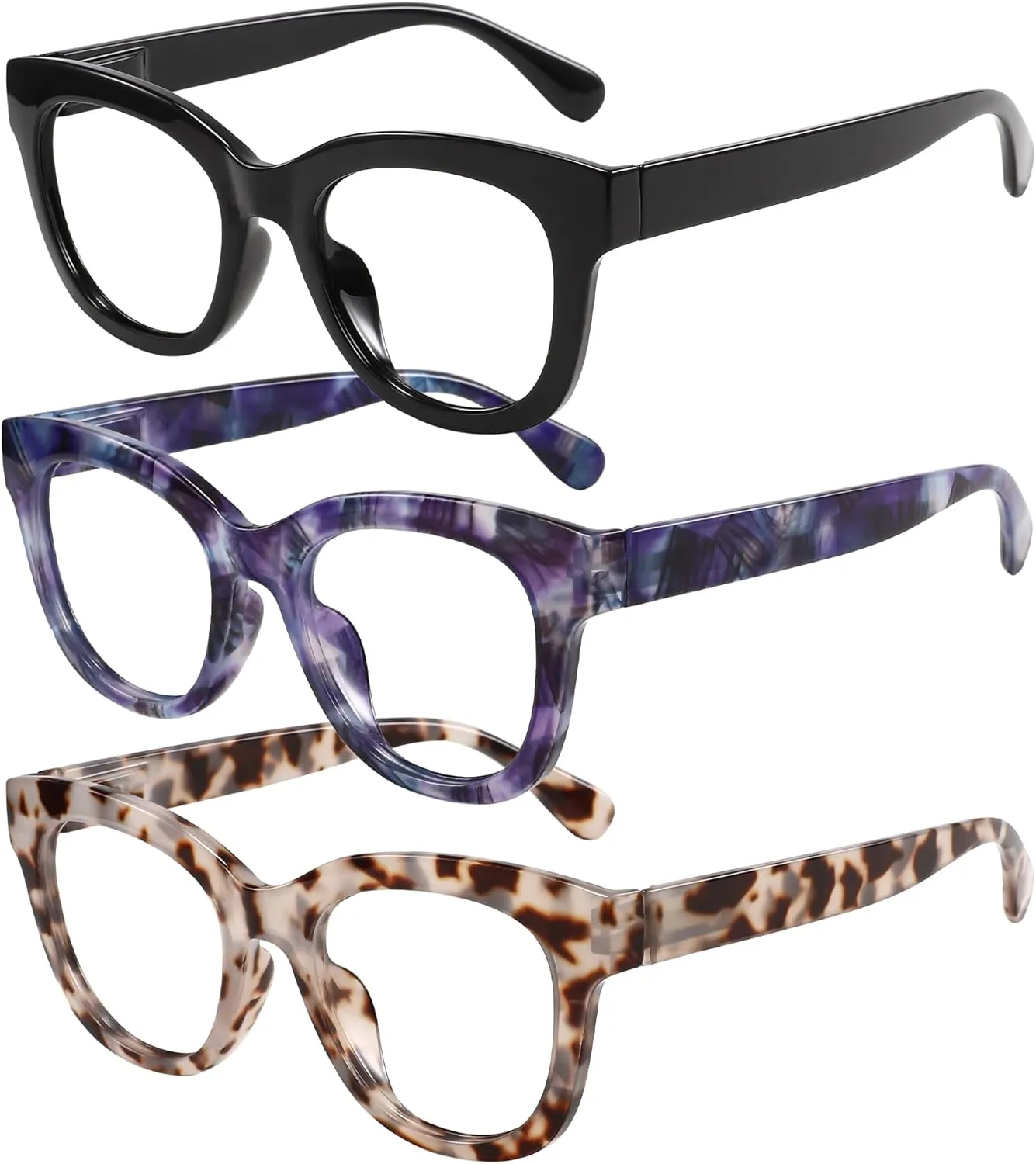 Reading Glasses for Women Men Square Oval Readers with Spring Hinge Anti UV Glare