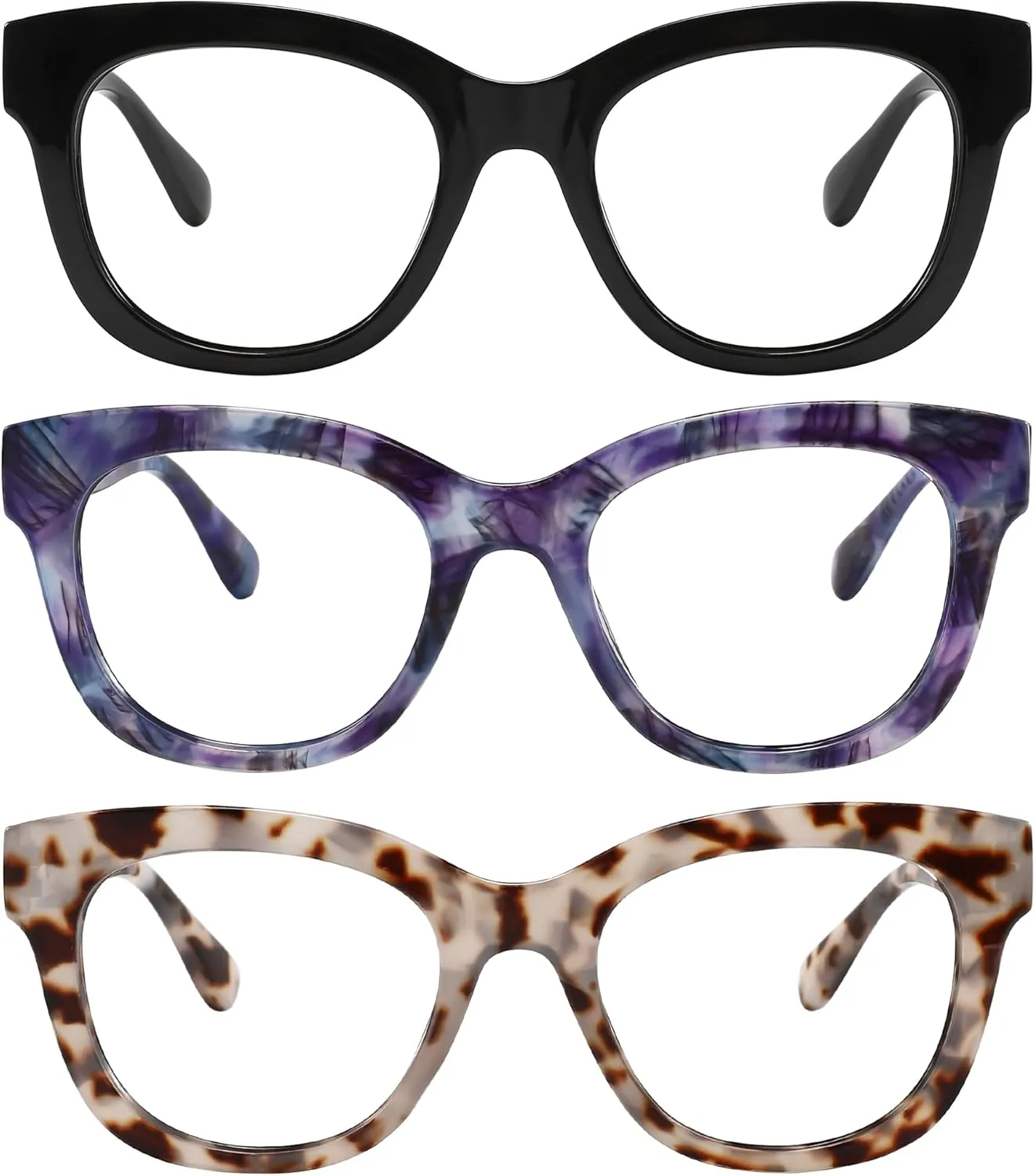 Reading Glasses for Women Men Square Oval Readers with Spring Hinge Anti UV Glare