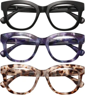 Reading Glasses for Women Men Square Oval Readers with Spring Hinge Anti UV Glare