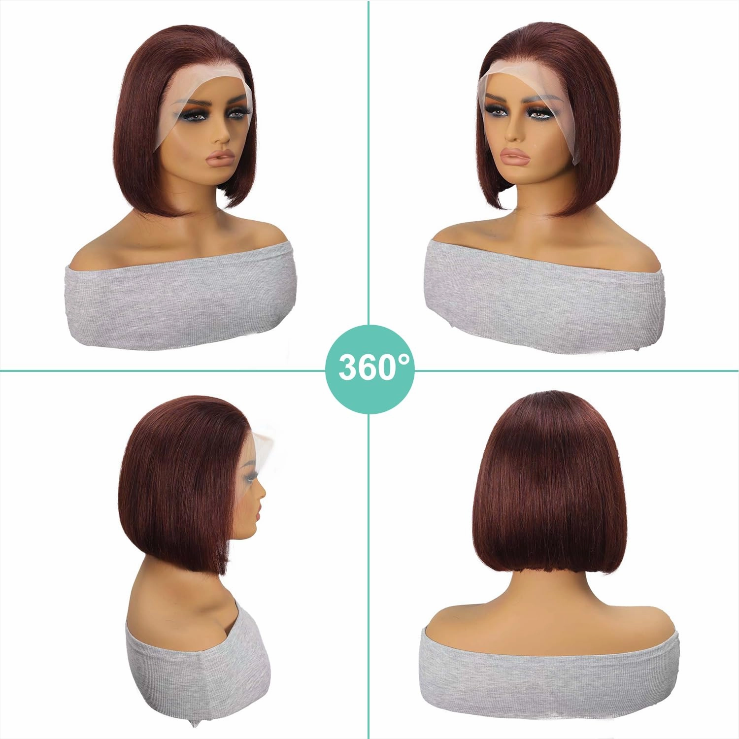 Reddish Lace Front Bob Wigs Human Hair Short Brown Copper Red 13x4 Lace Frontal 33b# Color Bob Wig Pre Plucked Straight Human Hair Bob Wigs for Women（12"）