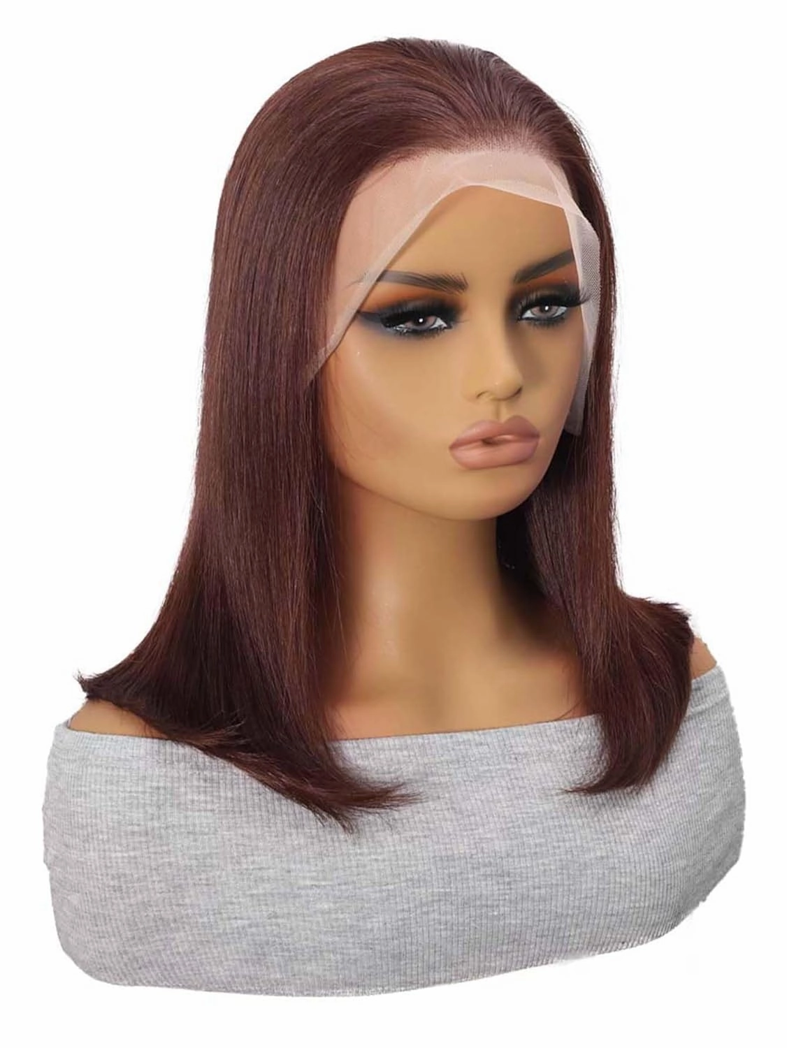 Reddish Lace Front Bob Wigs Human Hair Short Brown Copper Red 13x4 Lace Frontal 33b# Color Bob Wig Pre Plucked Straight Human Hair Bob Wigs for Women（12"）