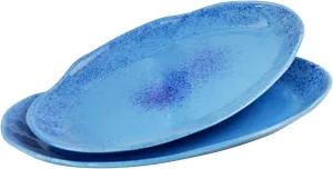roro Hand-Molded Ceramic Stoneware Oval Dinner Plates Set of 2 - Coral Beach Blue, Speckled Design, 12.5" x 7.5" - Microwave, Oven, Dishwasher Safe, Restaurant-Grade, Prop 65 Compliant