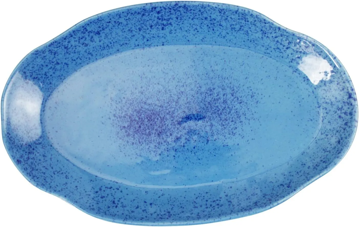 roro Hand-Molded Ceramic Stoneware Oval Dinner Plates Set of 2 - Coral Beach Blue, Speckled Design, 12.5" x 7.5" - Microwave, Oven, Dishwasher Safe, Restaurant-Grade, Prop 65 Compliant