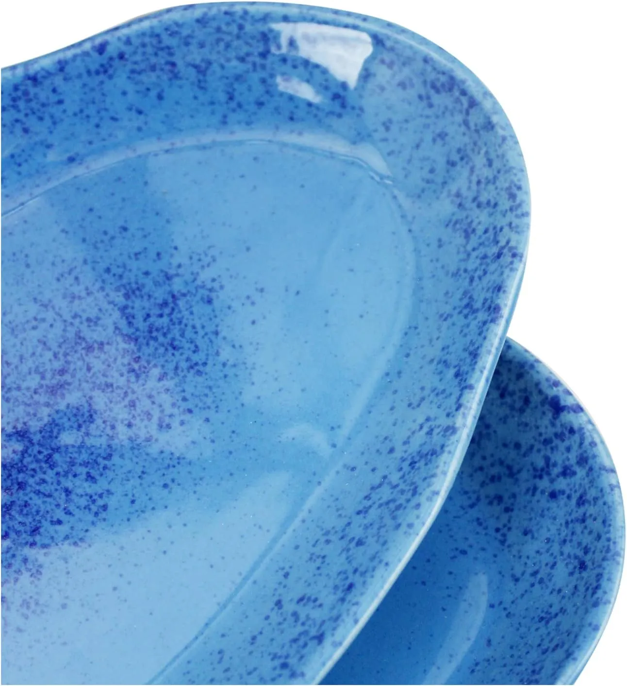 roro Hand-Molded Ceramic Stoneware Oval Dinner Plates Set of 2 - Coral Beach Blue, Speckled Design, 12.5" x 7.5" - Microwave, Oven, Dishwasher Safe, Restaurant-Grade, Prop 65 Compliant
