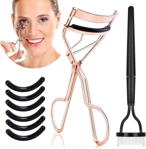 Rose Gold Eyelash Curler with Precision Comb – Professional Volumizing Kit with Extra Refill Pads for Effortless Beauty at Home & On-The-Go.