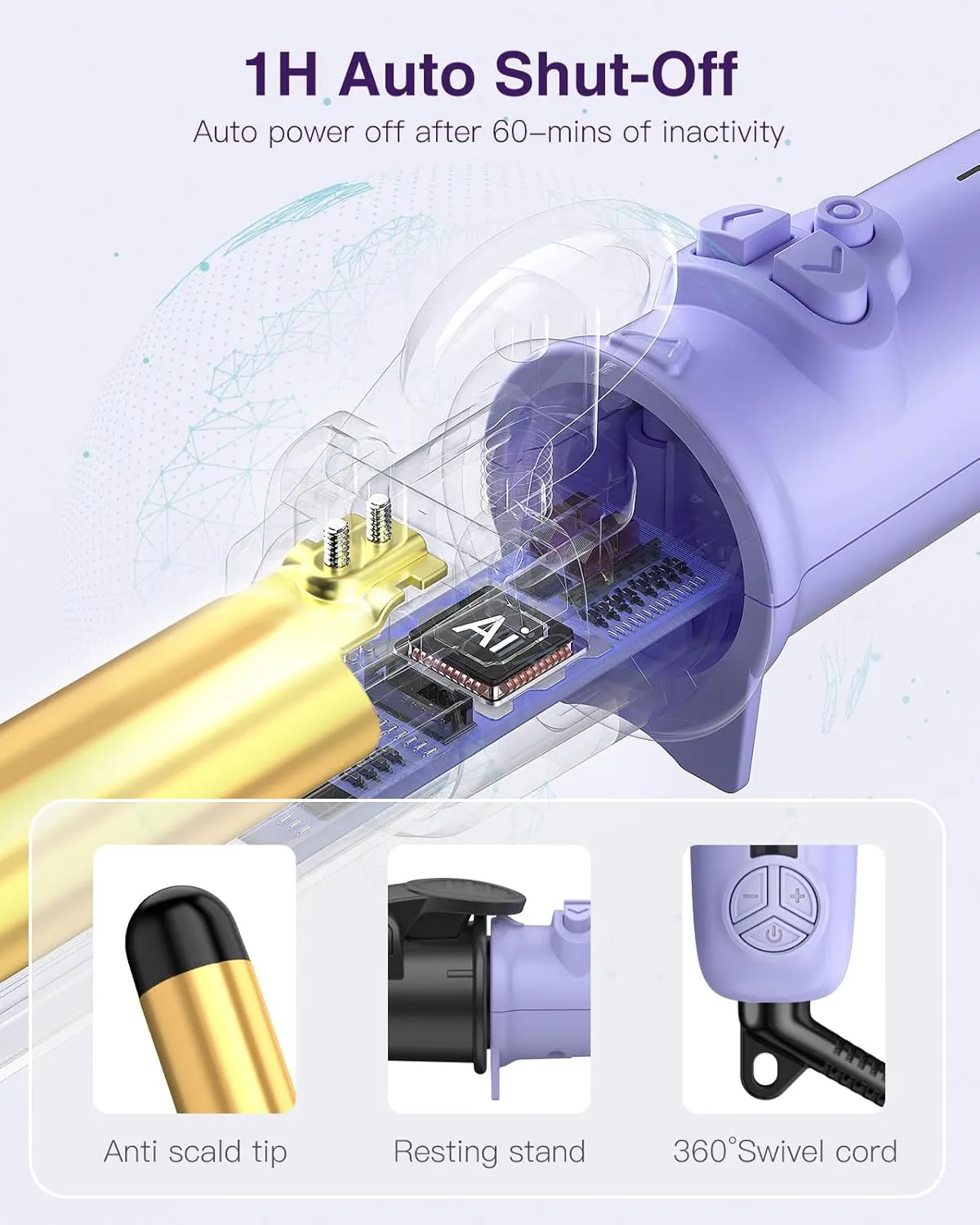 Rotating Curling Iron, ZAVAREA 1 1/4 Inch Automatic Curling Iron Self Curling Wand with Extra Long Barrel for Medium and Long Hair, Dual Voltage Auto Rotating Hair Curler for Curls and Waves