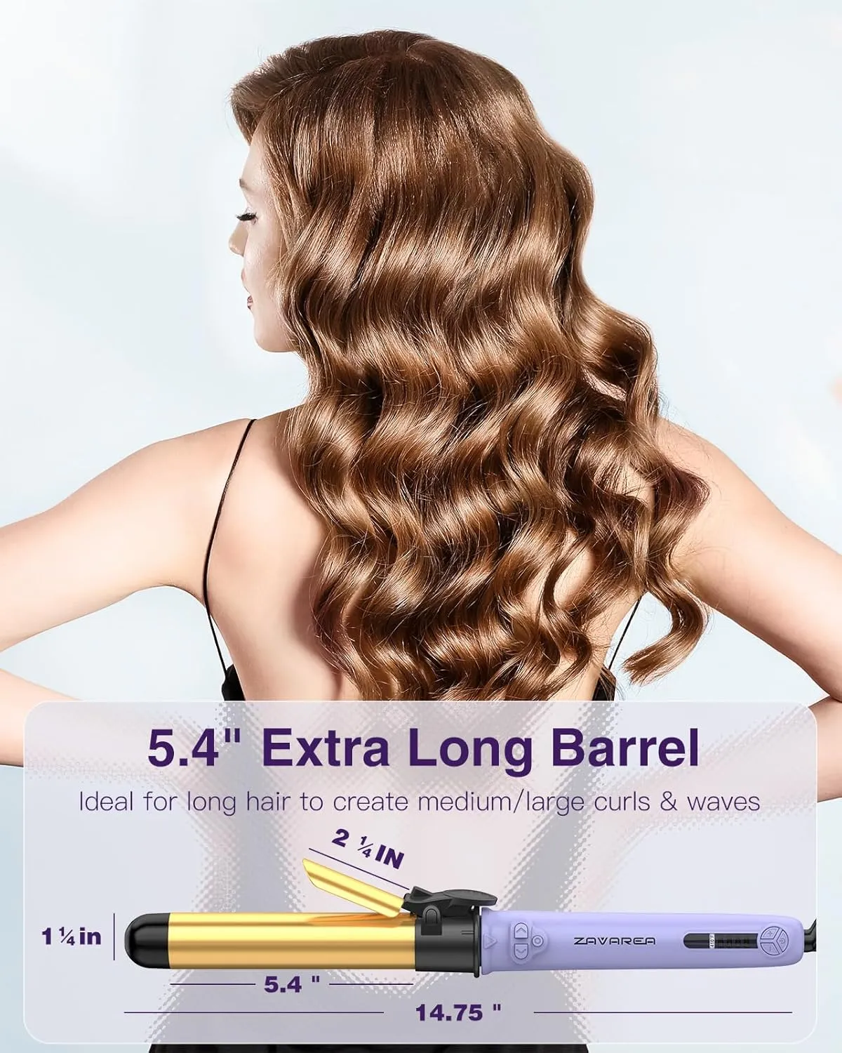 Rotating Curling Iron, ZAVAREA 1 1/4 Inch Automatic Curling Iron Self Curling Wand with Extra Long Barrel for Medium and Long Hair, Dual Voltage Auto Rotating Hair Curler for Curls and Waves