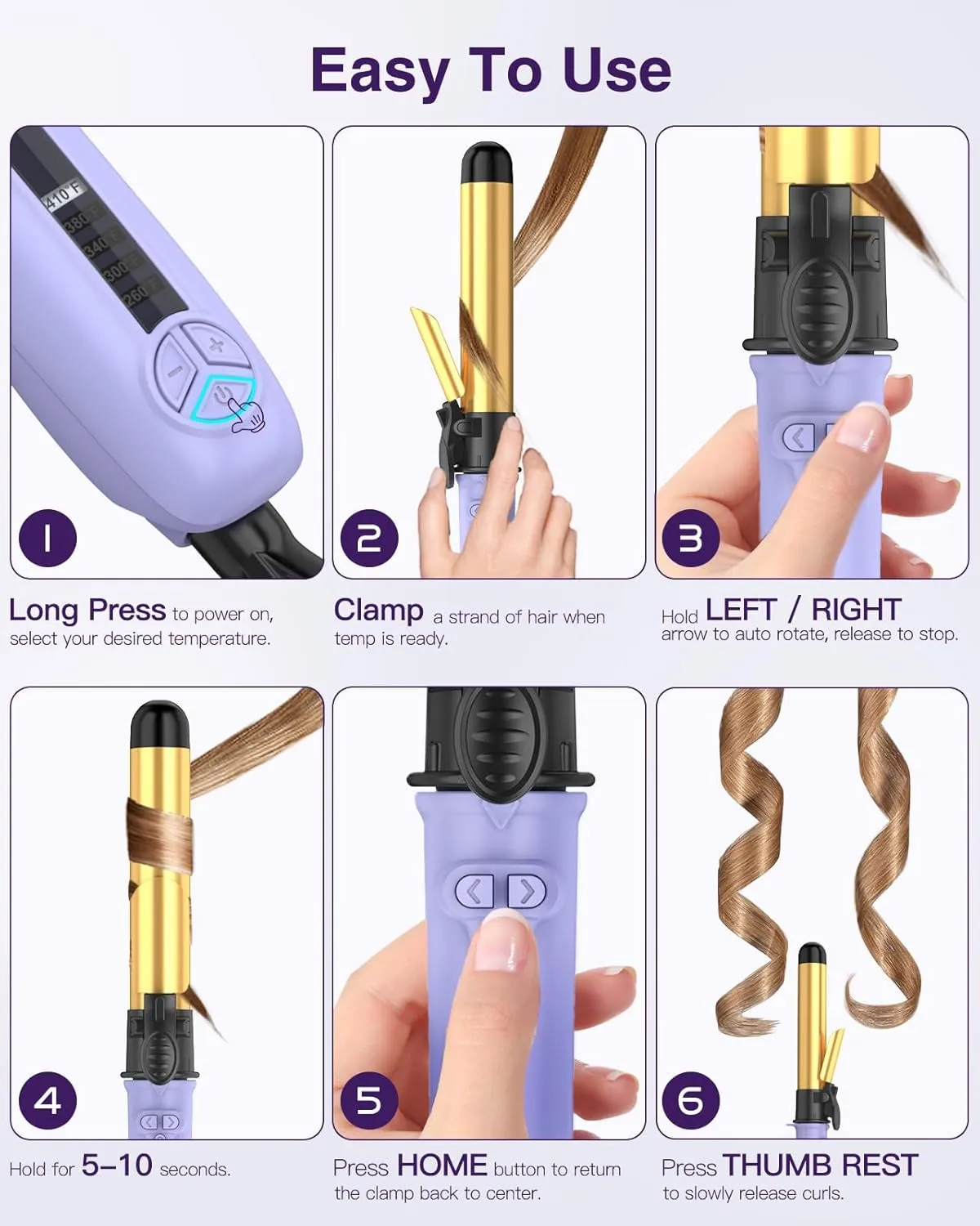 Rotating Curling Iron, ZAVAREA 1 1/4 Inch Automatic Curling Iron Self Curling Wand with Extra Long Barrel for Medium and Long Hair, Dual Voltage Auto Rotating Hair Curler for Curls and Waves