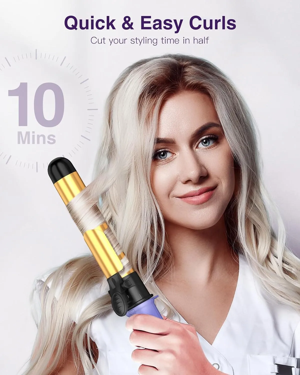 Rotating Curling Iron, ZAVAREA 1 1/4 Inch Automatic Curling Iron Self Curling Wand with Extra Long Barrel for Medium and Long Hair, Dual Voltage Auto Rotating Hair Curler for Curls and Waves