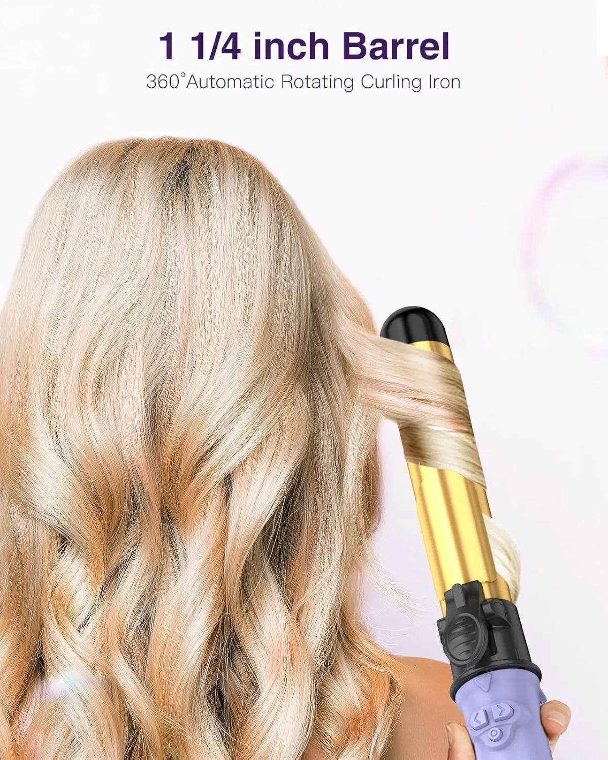 Rotating Curling Iron, ZAVAREA 1 1/4 Inch Automatic Curling Iron Self Curling Wand with Extra Long Barrel for Medium and Long Hair, Dual Voltage Auto Rotating Hair Curler for Curls and Waves