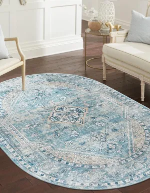 Rugs.com Newport Collection Rug – 4' x 6' Oval Blue Medium Rug Perfect for Living Rooms, Large Dining Rooms, Open Floorplans
