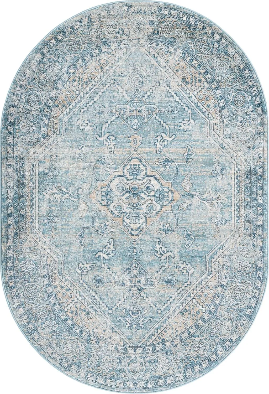 Rugs.com Newport Collection Rug – 4' x 6' Oval Blue Medium Rug Perfect for Living Rooms, Large Dining Rooms, Open Floorplans