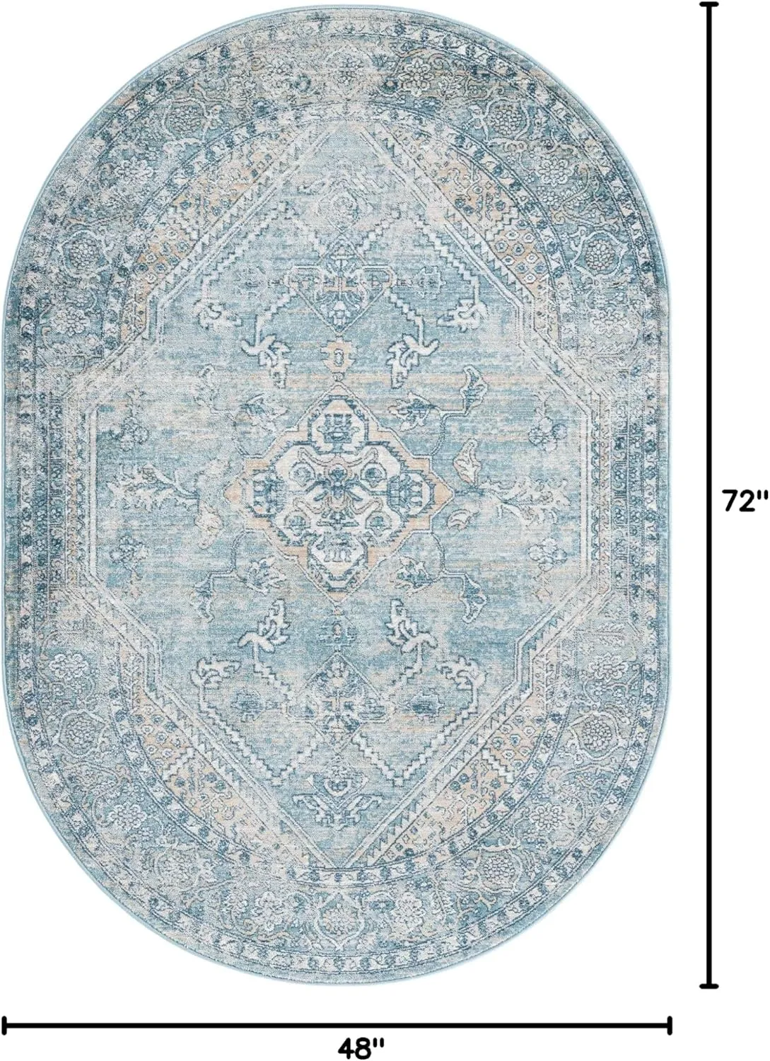 Rugs.com Newport Collection Rug – 4' x 6' Oval Blue Medium Rug Perfect for Living Rooms, Large Dining Rooms, Open Floorplans
