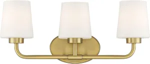 Savoy House 8-4090-3-322 Capra Mid-Century Modern White Opal Glass Bathroom Vanity Wall Light, 3-Light 180 Total Watts, 9" H x 22" W, Warm Brass