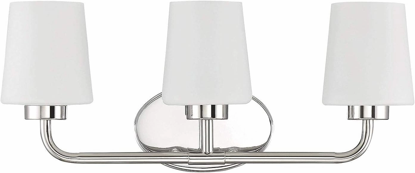 Savoy House 8-4090-3-109 Capra Mid-Century Modern White Opal Glass Bathroom Vanity Wall Light, 3-Light 180 Total Watts, 9" H x 22" W, Polished Nickel