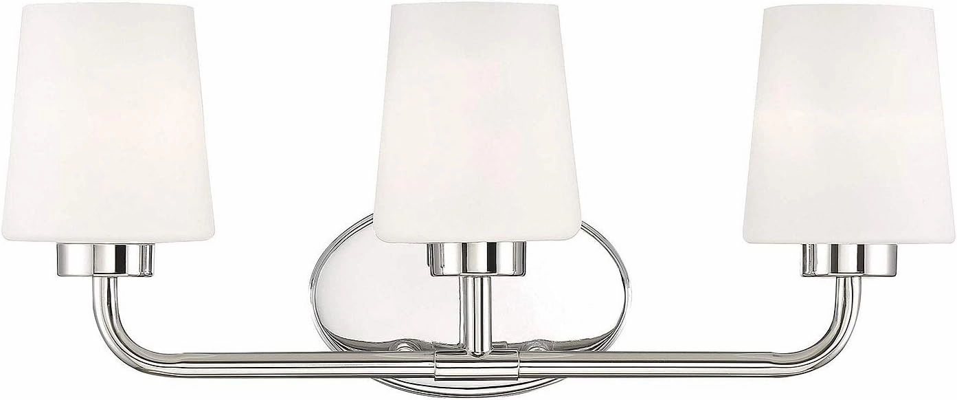 Savoy House 8-4090-3-109 Capra Mid-Century Modern White Opal Glass Bathroom Vanity Wall Light, 3-Light 180 Total Watts, 9" H x 22" W, Polished Nickel
