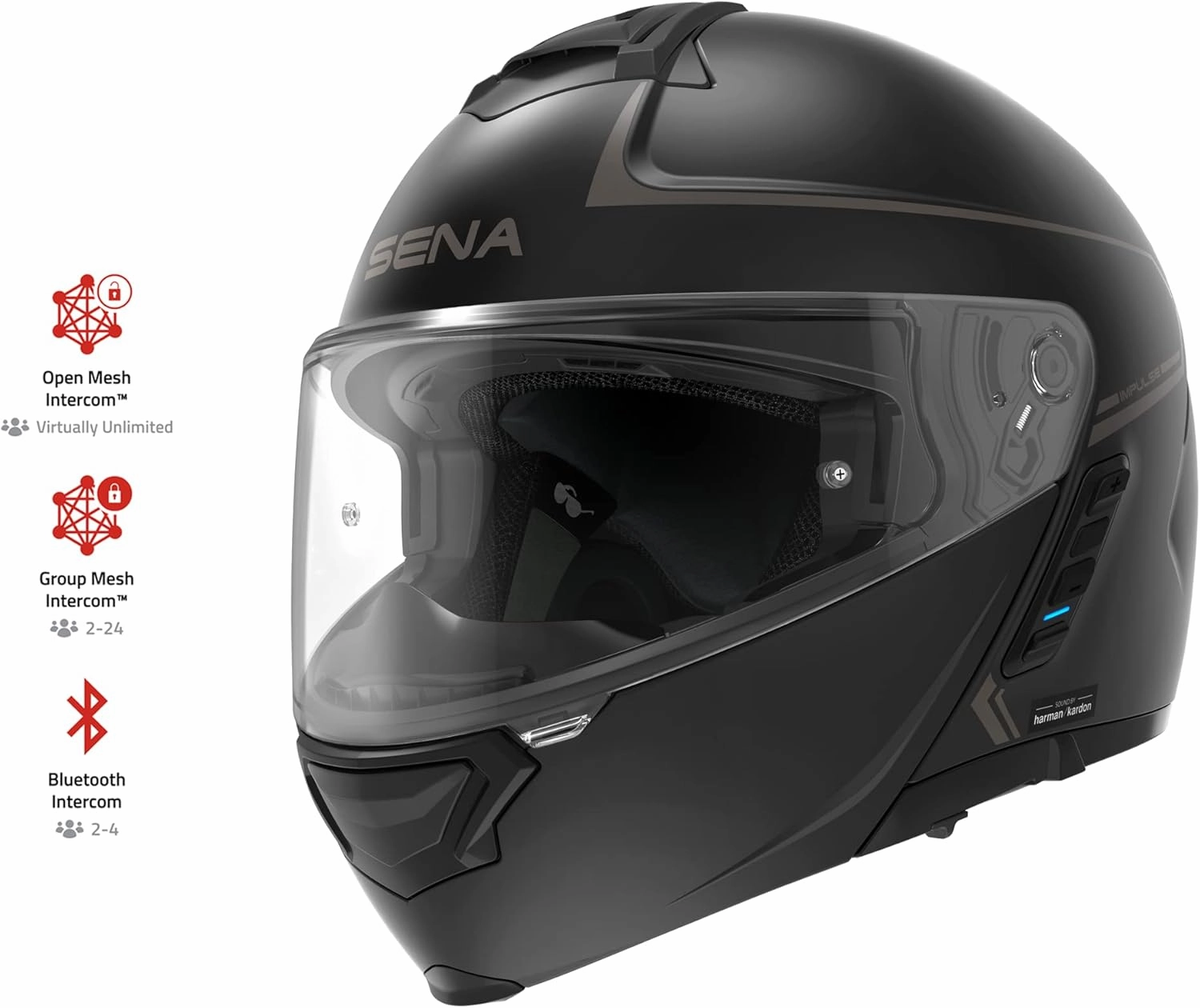 Sena Impulse DOT Flip Up Modular Bluetooth Helmet w/Sound by Harman Kardon Dual Visor Helmet with Integrated Mesh Intercom System / MP3 / Voice Dial (Matte Black, Large)
