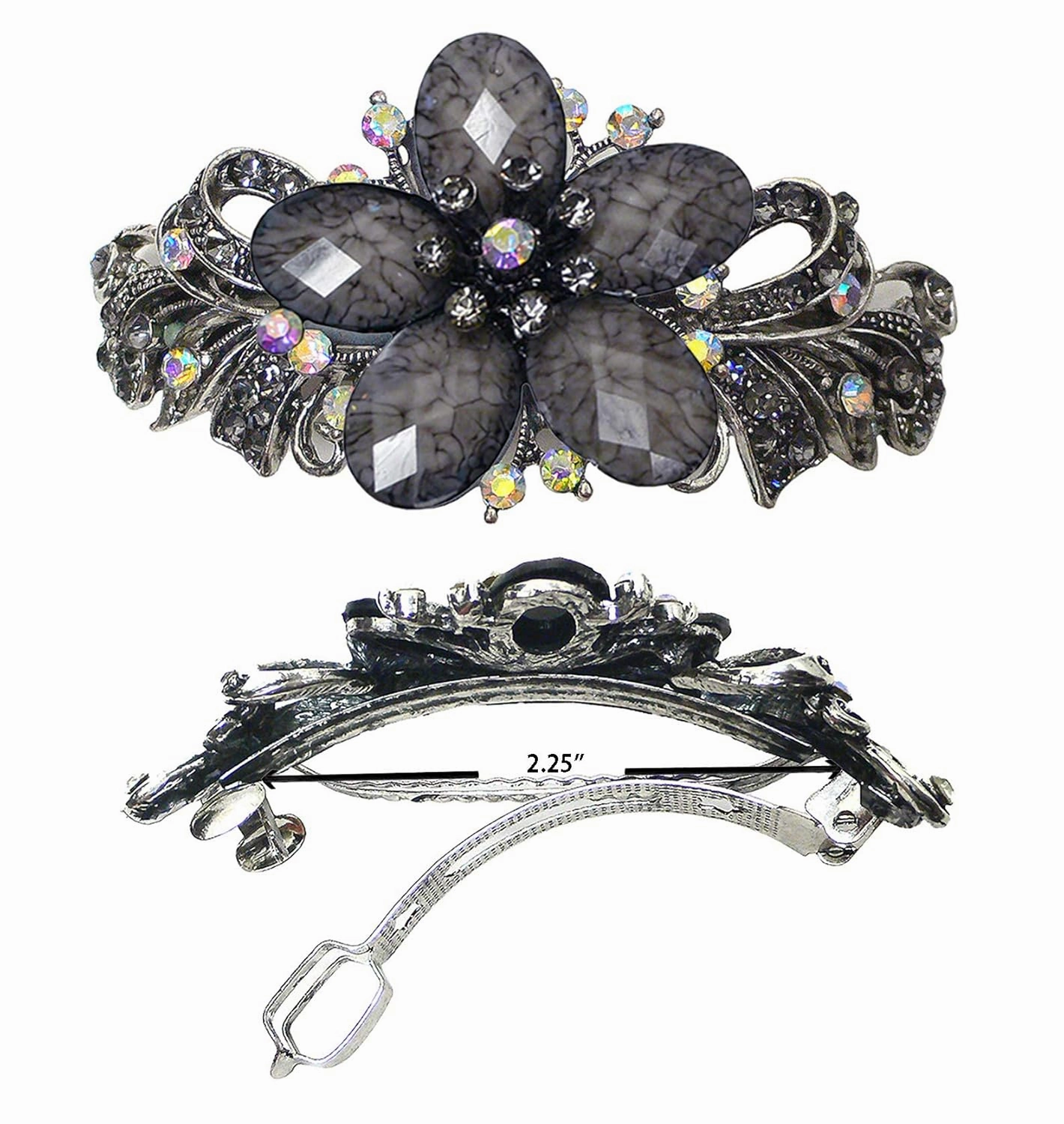 Set of 4 JCGY Large Oval Crystal Catseye Thick Hair Barrette NM86010-1-4oliTaupeGrayOWg