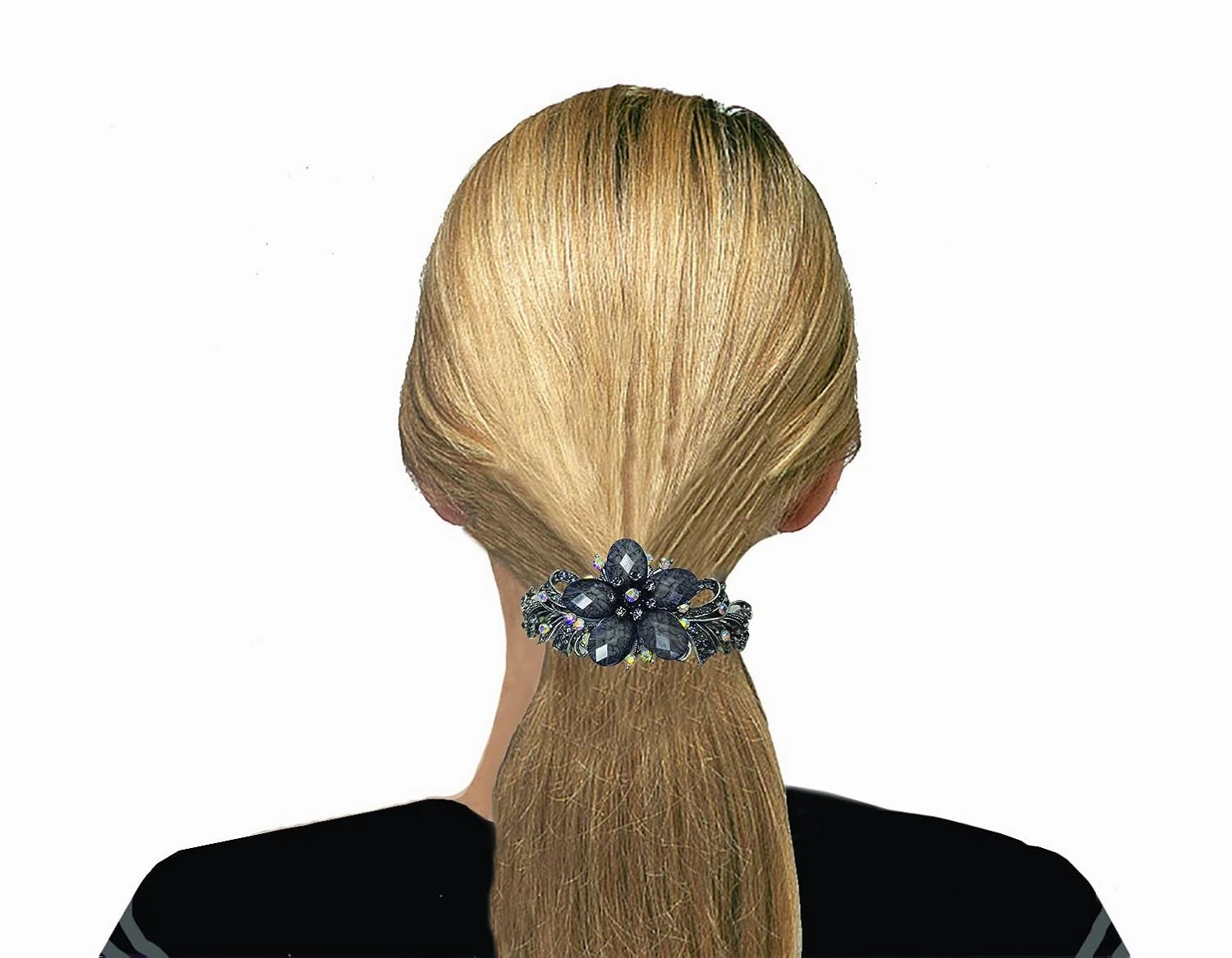 Set of 4 JCGY Large Oval Crystal Catseye Thick Hair Barrette NM86010-1-4oliTaupeGrayOWg