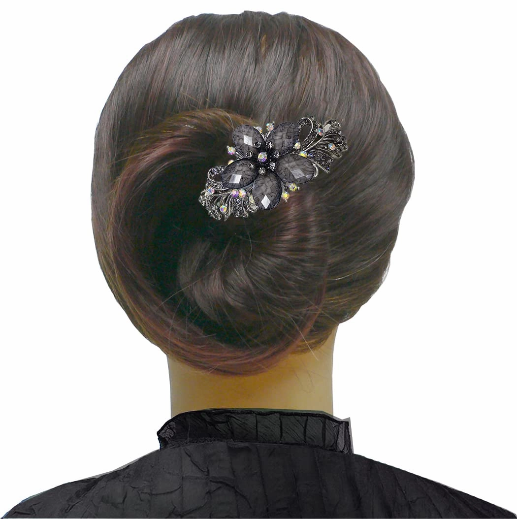 Set of 4 JCGY Large Oval Crystal Catseye Thick Hair Barrette NM86010-1-4oliTaupeGrayOWg