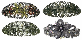 Set of 4 JCGY Large Oval Crystal Catseye Thick Hair Barrette NM86010-1-4oliTaupeGrayOWg