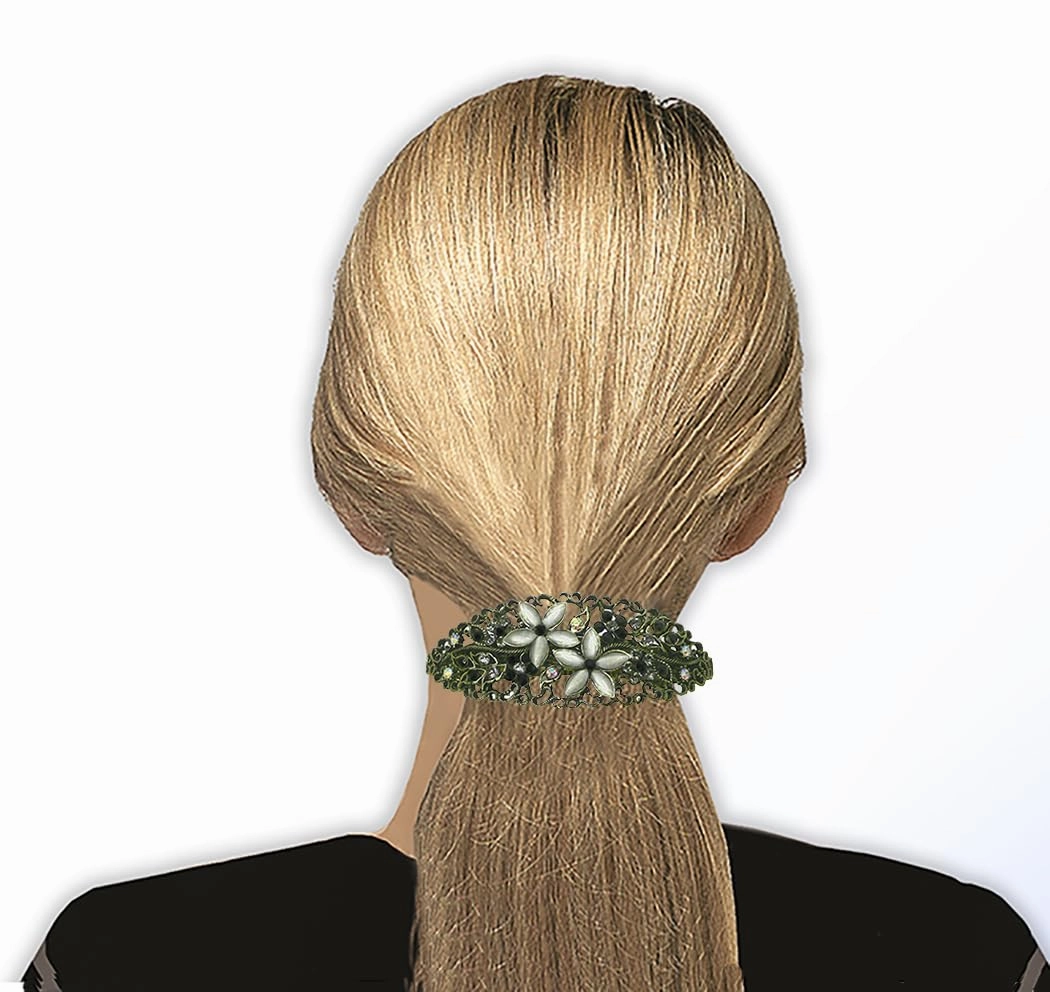 Set of 4 JCGY Large Oval Crystal Catseye Thick Hair Barrette NM86010-1-4oliTaupeGrayOWg