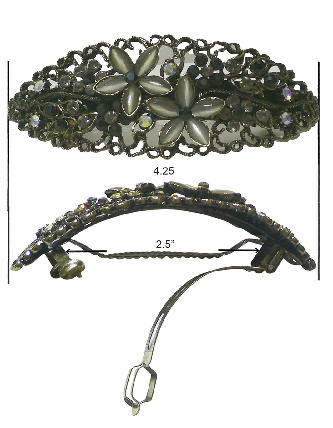 Set of 4 JCGY Large Oval Crystal Catseye Thick Hair Barrette NM86010-1-4oliTaupeGrayOWg