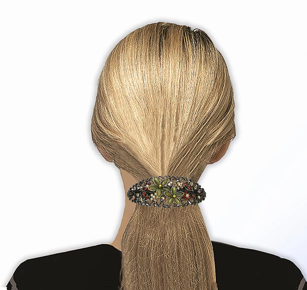 Set of 4 JCGY Large Oval Crystal Catseye Thick Hair Barrettes NM86010-1-4oliLilacTaupeOWpG