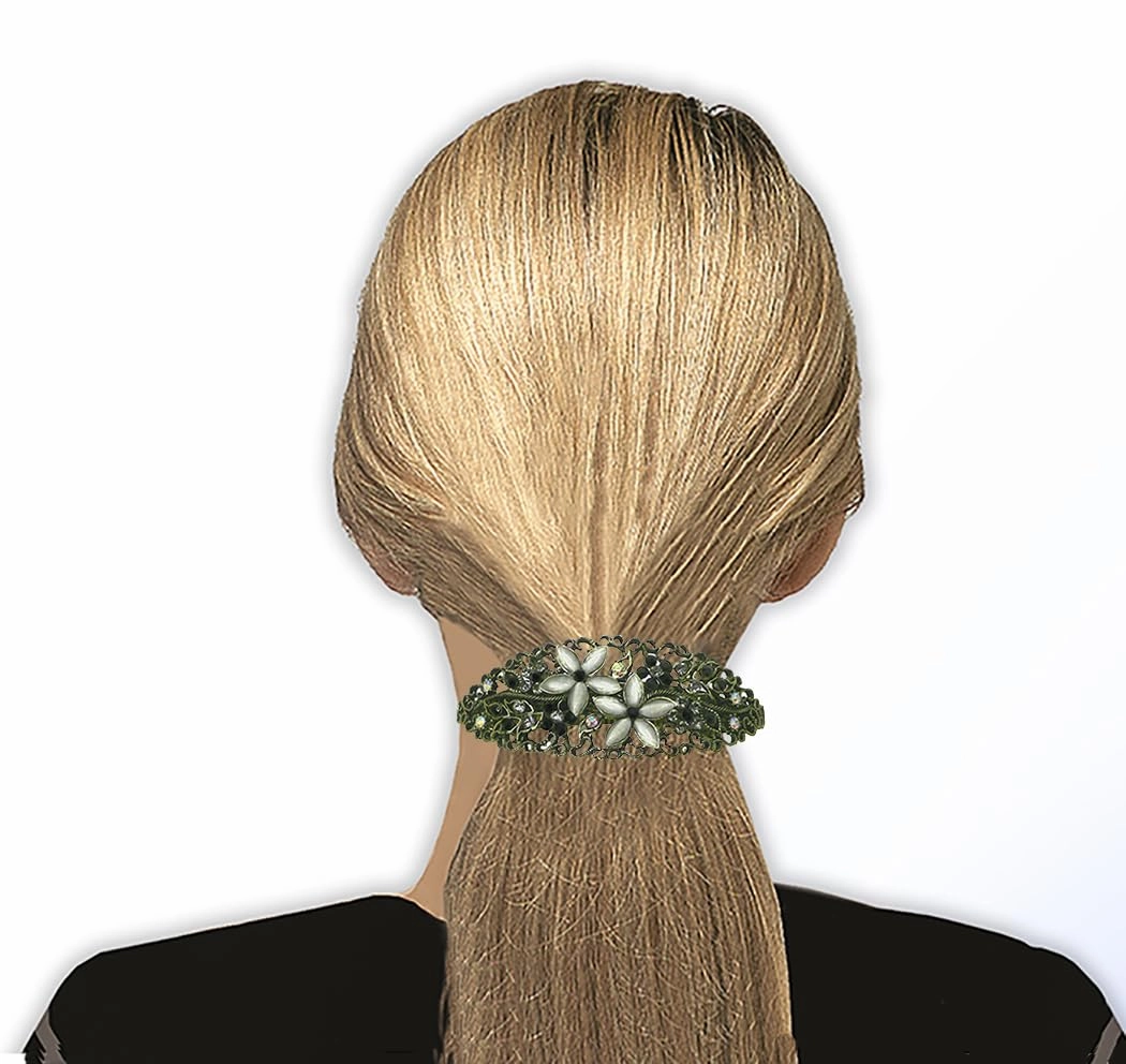Set of 4 JCGY Large Oval Crystal Catseye Thick Hair Barrettes NM86010-1-4oliLilacTaupeOWpG