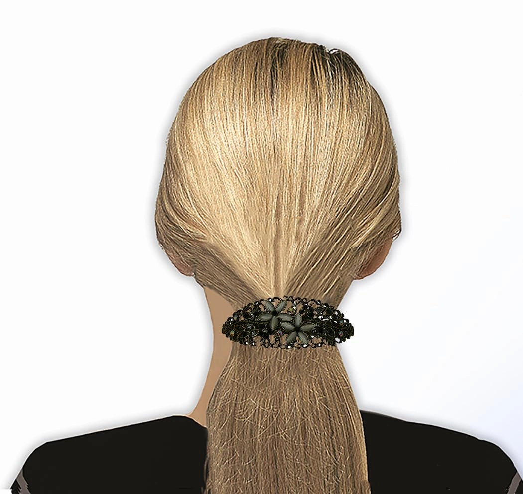 Set of 4 JCGY Large Oval Crystal Catseye Thick Hair Barrettes NM86010-1-4oliLilacTaupeOWpG