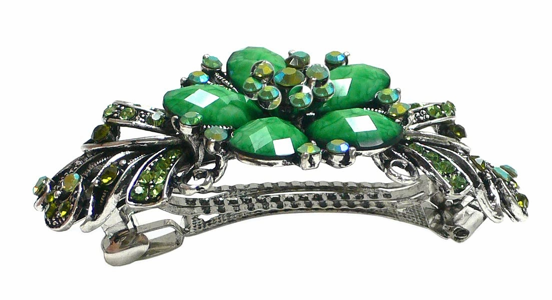 Set of 4 JCGY Large Oval Crystal Catseye Thick Hair Barrettes NM86010-1-4oliLilacTaupeOWpG