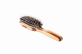 Shine & Condition Hair Brush | 100% Natural Bristle   Nylon Pin | Pure Bamboo Handle | Small Oval | Striped Finish | Model 848 - SB
